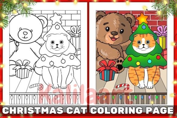 Christmas Cat Coloring Page 12: Graphics & Freebies for Small Business Branding
