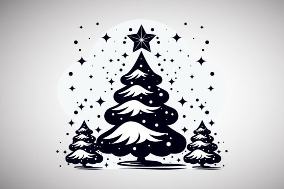 Christmas Tree with Stars Snowflakes: Graphics for Holiday Design