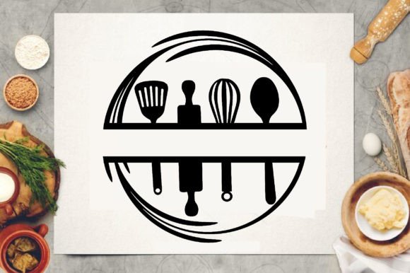 Kitchen Utensils Split Monogram SVG: Graphics for Crafts