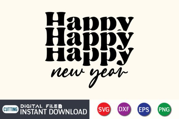 Retro Happy New Year Wavy: A Festive Graphic Design Asset for Crafts and Local Business Branding