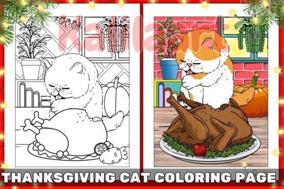 Thanksgiving Cat Coloring Page 07 Graphics Freebies